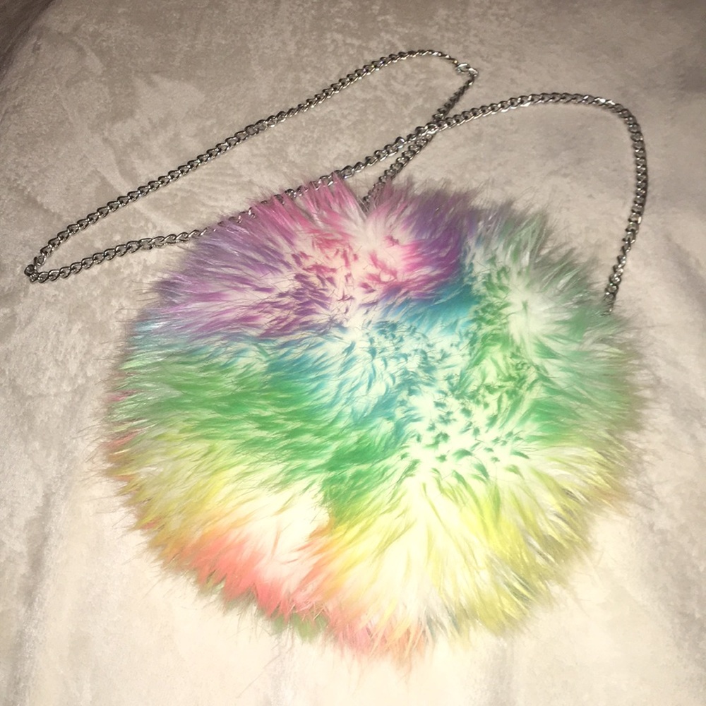 Rainbow fur chain bag